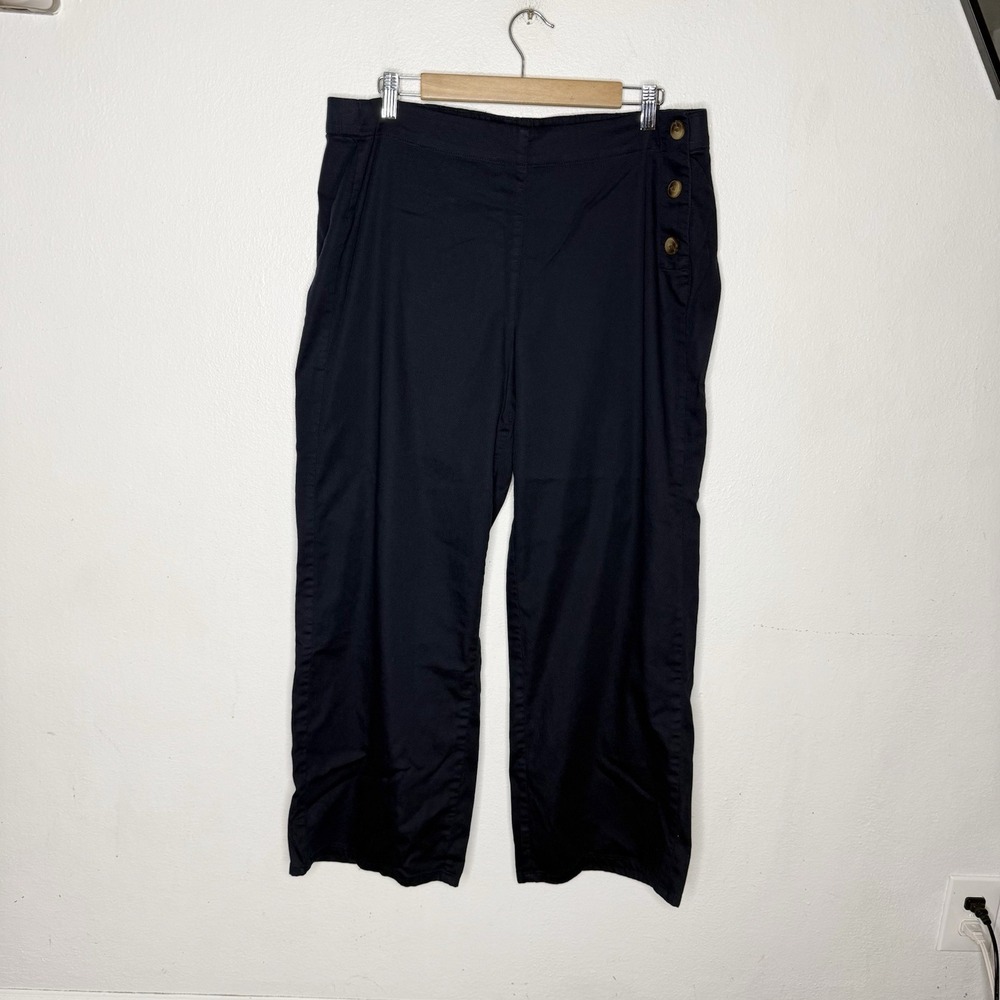 J Jill Cotton Stretch Navy Blue Straight Pants Nautical Button Womens 16 Petite